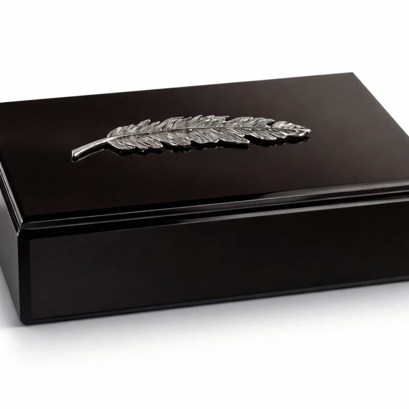 Caja deco negra con pluma 25x14