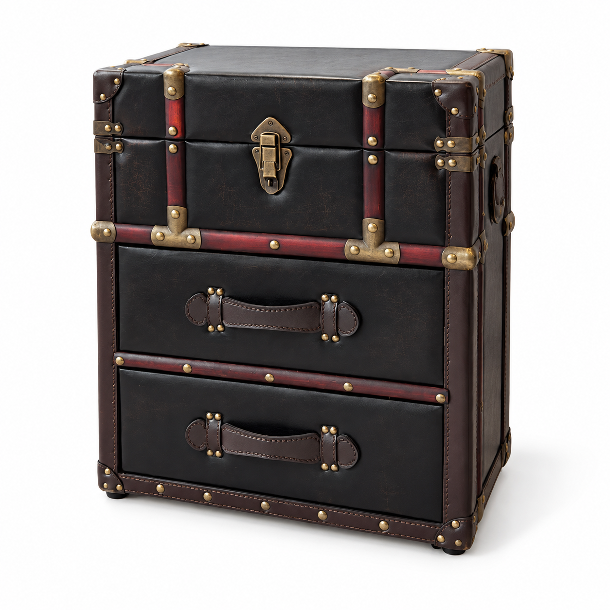 MESA ESTILO BAUL MADERA Y CUERO