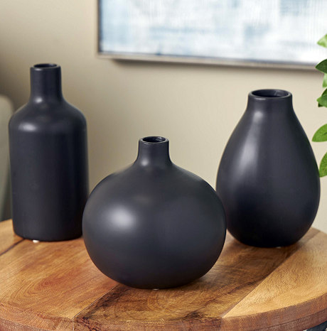 FLORERO CERAMICA NEGRO SET X3